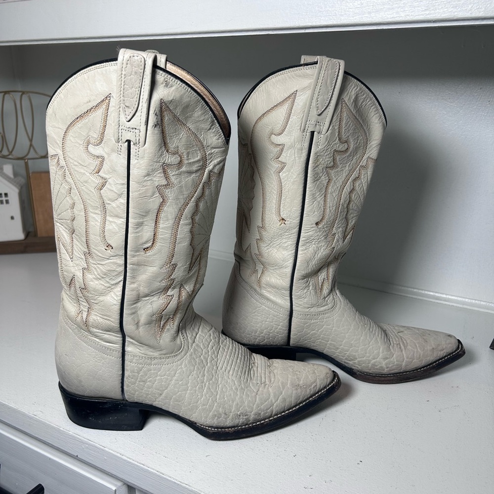 Rudel Vintage White Western Boots Women’s 7E Leather Cowboy Boots Made in Mexico - Picture 4 of 8